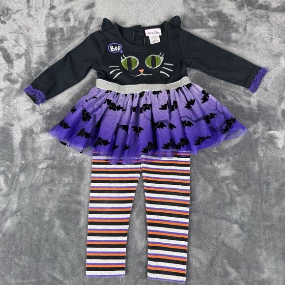 Little Lass Halloween Kitty Cat Bat Shirt W/tutu Pants 2 Piece Outfit 18 Months - Picture 1 of 6